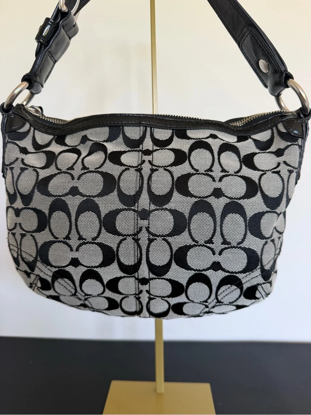 Coach Soho Signature Demi Shoulder Bag F13114 Black White Jacquard